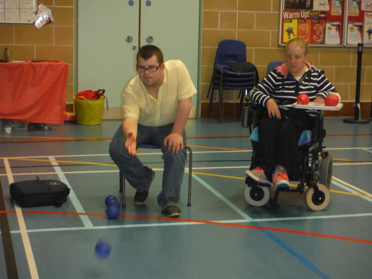 Dewi and Sian pictured in boccia action